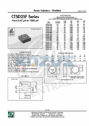 CTSD25F-1R5M datasheet - Power Inductors - Shielded