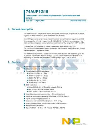 74AUP1G18GW datasheet - Low-power 1-of-2 demultiplexer with 3-state deselected output