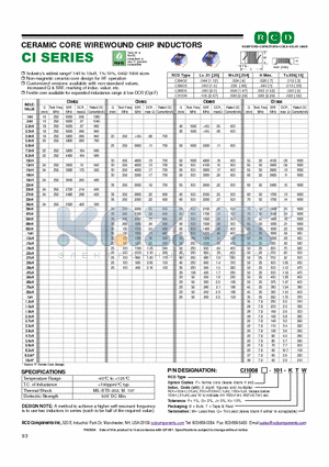 CI1008-1R0-FT datasheet - CERAMIC CORE WIREWOUND CHIP INDUCTORS