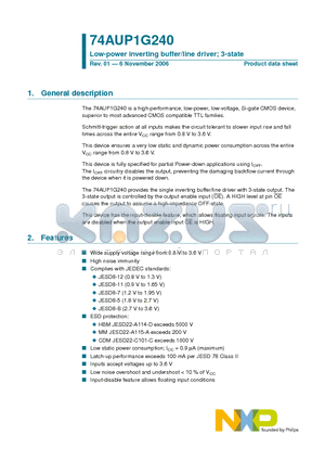 74AUP1G240 datasheet - Low-power inverting buffer/line driver; 3-state