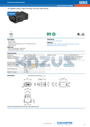 5083-H-ABC0-D-EG datasheet - IEC Appliance Outlet D, Snap-in Mounting, Front Side, Solder Terminal