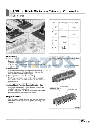 DF13-15P-1.25C datasheet - 1.25mm Pitch Miniature Crimping Connector