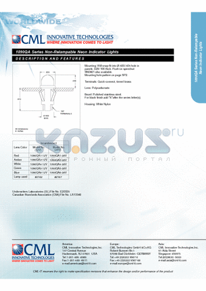 1090QA1-28V datasheet - Non-Relampable Neon Indicator Lights