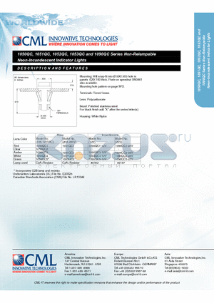 1090QC1-12V datasheet - Non-Relampable Neon-Incandescent Indicator Lights