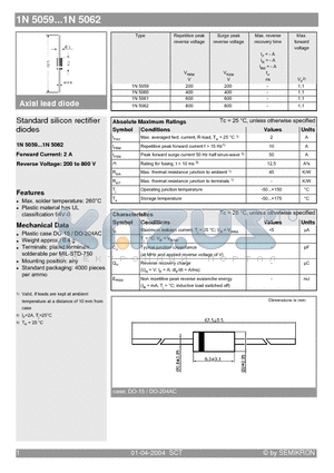 1N5059 datasheet - Standard silicon rectifier diodes