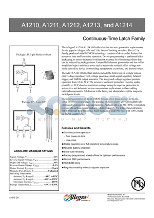 A1210ELHLT-T datasheet - Continuous-Time Latch Family