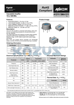 A1211 datasheet - Cascadable Amplifier 10 to 1200 MHz