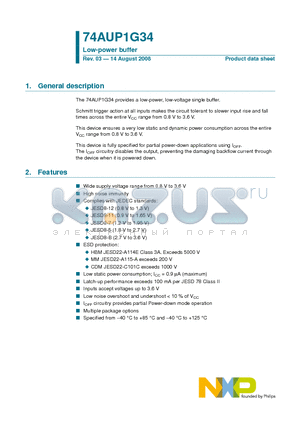 74AUP1G34GF datasheet - Low-power buffer