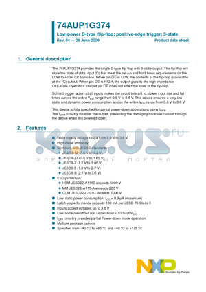 74AUP1G374GM datasheet - Low-power D-type flip-flop; positive-edge trigger; 3-state