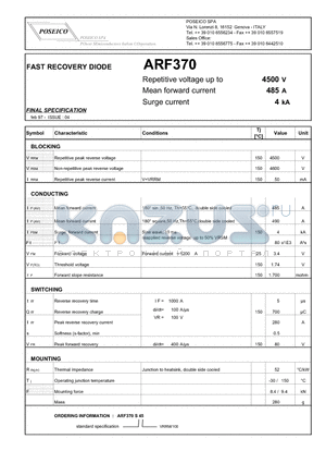 ARF370 datasheet - FAST RECOVERY DIODE