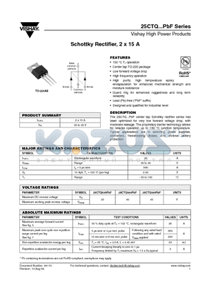 25CTQ035PBF datasheet - Schottky Rectifier, 2 x 15 A
