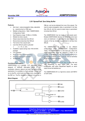 ASM5I23S04AF-1H-08-SR datasheet - 3.3V SpreadTrak Zero Delay Buffer