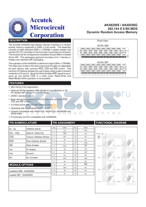 AK411024G datasheet - 262,144 X 8 Bit MOS Dynamic Random Access Memory