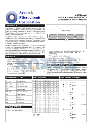 AK411024W datasheet - 65,536 x 32 Bit CMOS/BiCMOS Static Random Access Memory