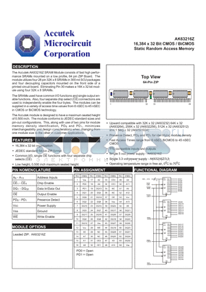AK411024Z datasheet - 16,384 x 32 Bit CMOS / BiCMOS Static Random Access Memory