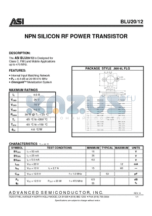 BLU20-12 datasheet - NPN SILICON RF POWER TRANSISTOR