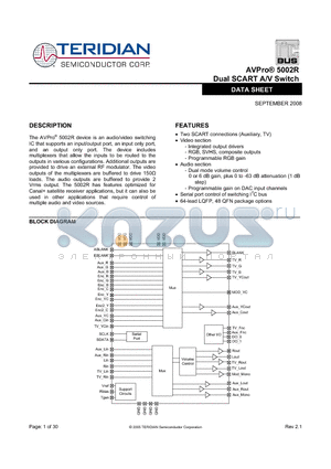 5002R-CGTR/F datasheet - Dual SCART A/V Switch