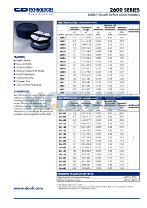 26S101 datasheet - Bobbin Wound Surface Mount Inductors
