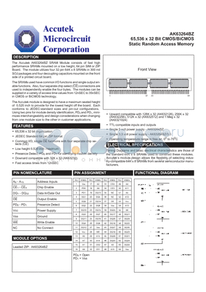 AK411024Z datasheet - 65,536 x 32 Bit CMOS/BiCMOS Static Random Access Memory