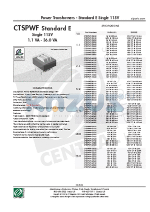 CTSPWF-352-S datasheet - Power Transformers - Standard E Single 115V