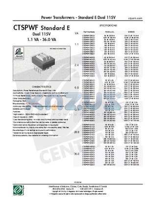CTSPWF-501-D datasheet - Power Transformers - Standard E Dual 115V