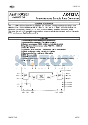 AK4121A datasheet - Asynchronous Sample Rate Converter