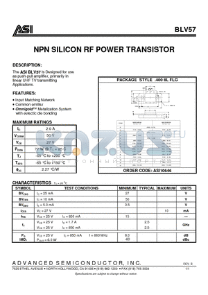 BLV57 datasheet - NPN SILICON RF POWER TRANSISTOR