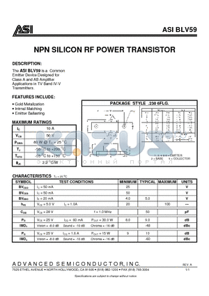 BLV59 datasheet - NPN SILICON RF POWER TRANSISTOR