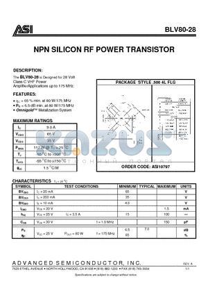 BLV80-28 datasheet - NPN SILICON RF POWER TRANSISTOR