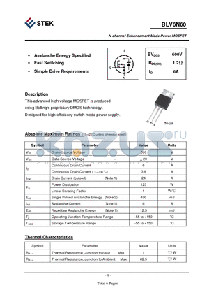 BLV6N60 datasheet - N-channel Enhancement Mode Power MOSFET