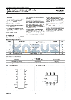 74ABT834D datasheet - Octal inverting transceiver with parity generator/checker 3-State