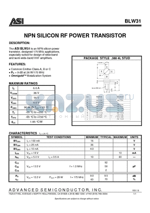 BLW31_07 datasheet - NPN SILICON RF POWER TRANSISTOR