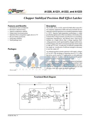 A1220EUA-T datasheet - Chopper Stabilized Precision Hall Effect Latches