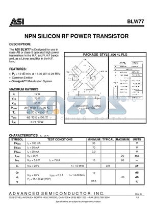 BLW77 datasheet - NPN SILICON RF POWER TRANSISTOR