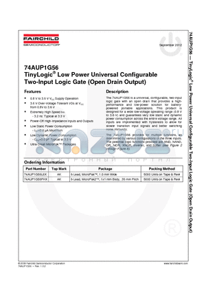 74AUP1G56 datasheet - TinyLogic^ Low Power Universal Configurable Two-Input Logic Gate (Open Drain Output)