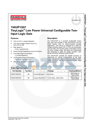 74AUP1G57 datasheet - TinyLogic^ Low Power Universal Configurable Two- Input Logic Gate