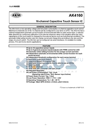 AK4160 datasheet - 16-channel Capacitive Touch Sensor IC