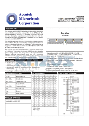 AK41616384Z datasheet - 16,384 x 32 Bit CMOS / BiCMOS Static Random Access Memory