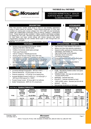 1N5186US datasheet - VOIDLESS-HERMETICALLY SEALED SURFACE MOUNT FAST RECOVERY GLASS RECTIFIERS