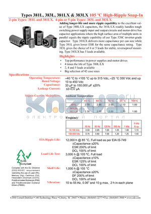 381LX102M050H012 datasheet - High-Ripple Snap-In