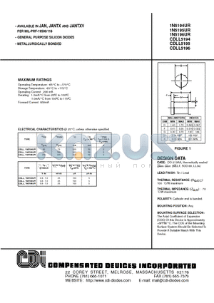 1N5194UR datasheet - GENERAL PURPOSE SILICON DIODES