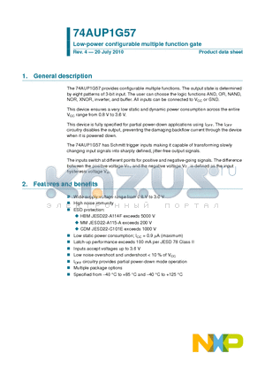 74AUP1G57GSAC datasheet - Low-power configurable multiple function gate