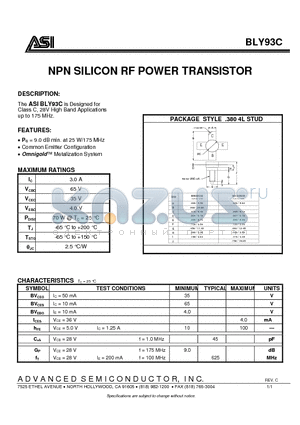 BLY93C datasheet - NPN SILICON RF POWER TRANSISTOR