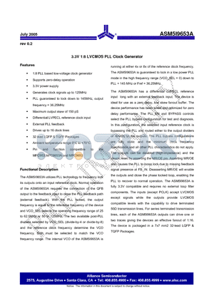 ASM5I9653A datasheet - 3.3V 1:8 LVCMOS PLL Clock Generator