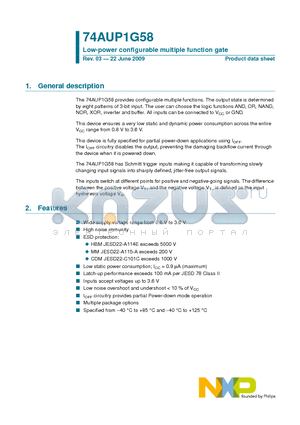 74AUP1G58GM datasheet - Low-power configurable multiple function gate