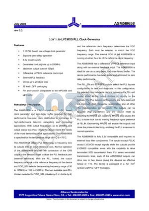 ASM5I9658 datasheet - 3.3V 1:10 LVCMOS PLL Clock Generator