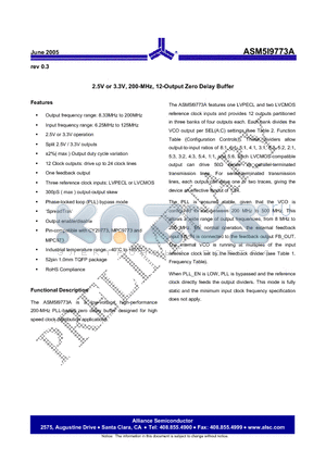 ASM5I9773AG-52-ET datasheet - 2.5V or 3.3V, 200-MHz, 12-Output Zero Delay Buffer