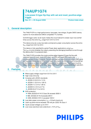 74AUP1G74DC datasheet - Low-power D-type flip-flop with set and reset; positive-edge trigger