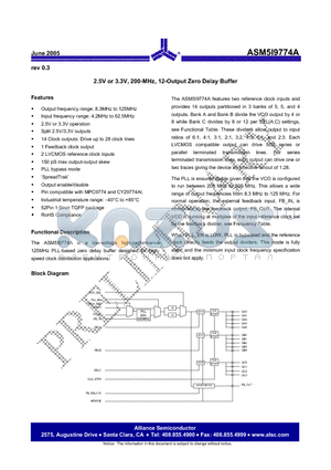 ASM5I9774A datasheet - 2.5V or 3.3V, 200-MHz, 12-Output Zero Delay Buffer