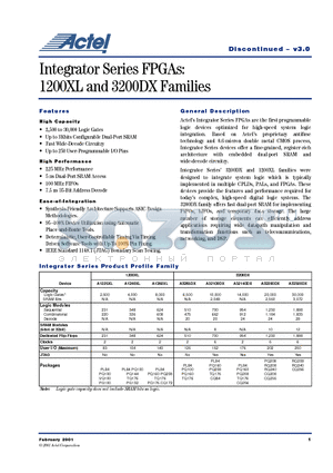 A1225XL-1PLC datasheet - Integrator Series FPGAs: 1200XL and 3200DX Families